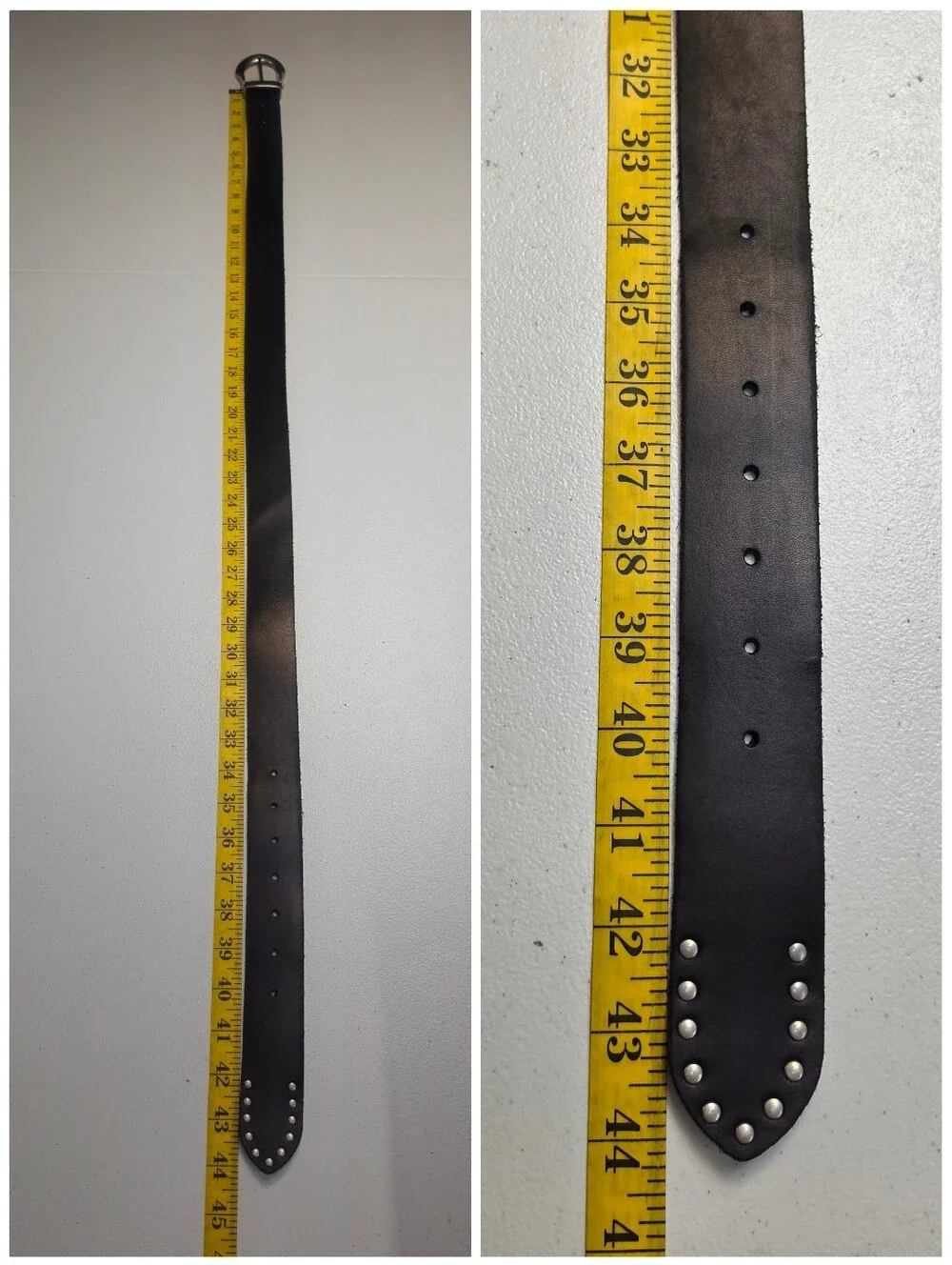 All Saints Black Leather Belt with Silver Tone Buckle and Studs